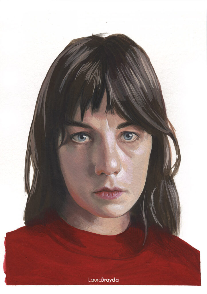 Retrato ilustrado de mujer realizado en técnica tradicional
